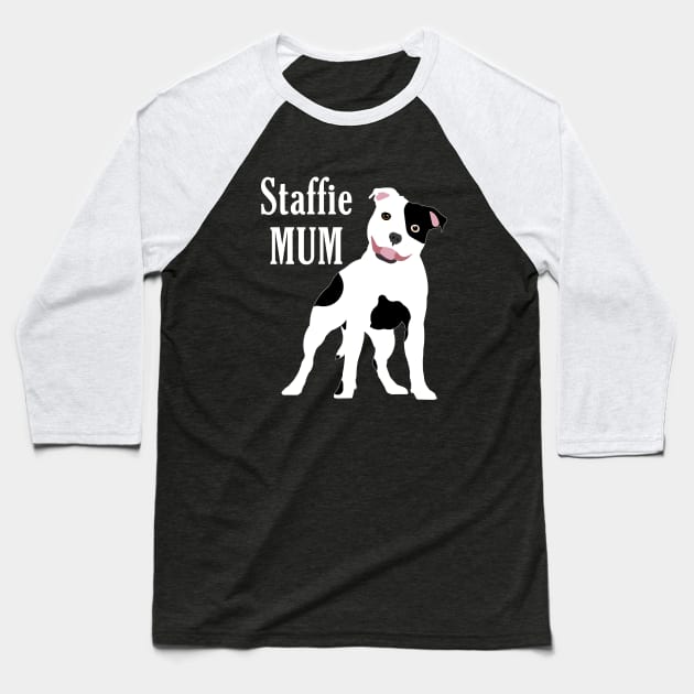 Staffie Mum WB Baseball T-Shirt by SiSuSiSu